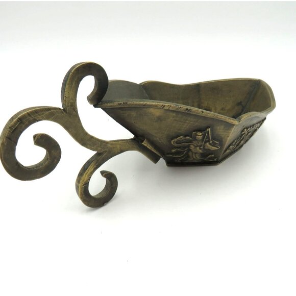 Chinese Medicine Scoop Brass Decorative 6"x3" Bowl Ornate Scroll Handle Vintage - Picture 3 of 10